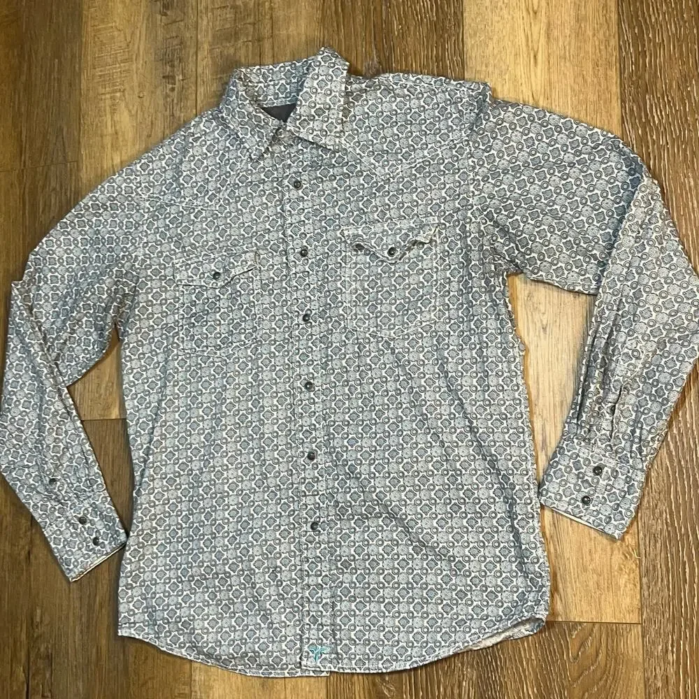 Wrangler 20X Competition Advanced Comfort Blue Pearl Snap M Geometric Western